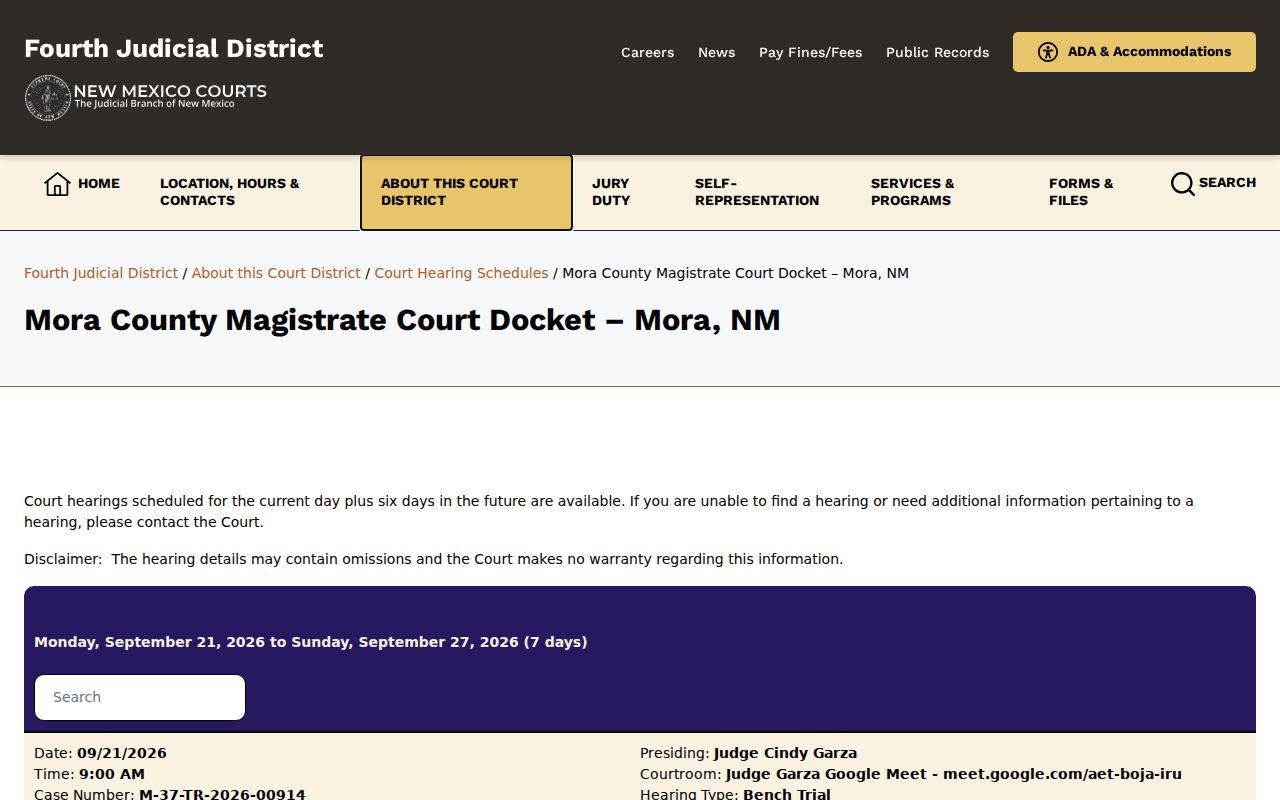 Mora County Magistrate Court public docket interface