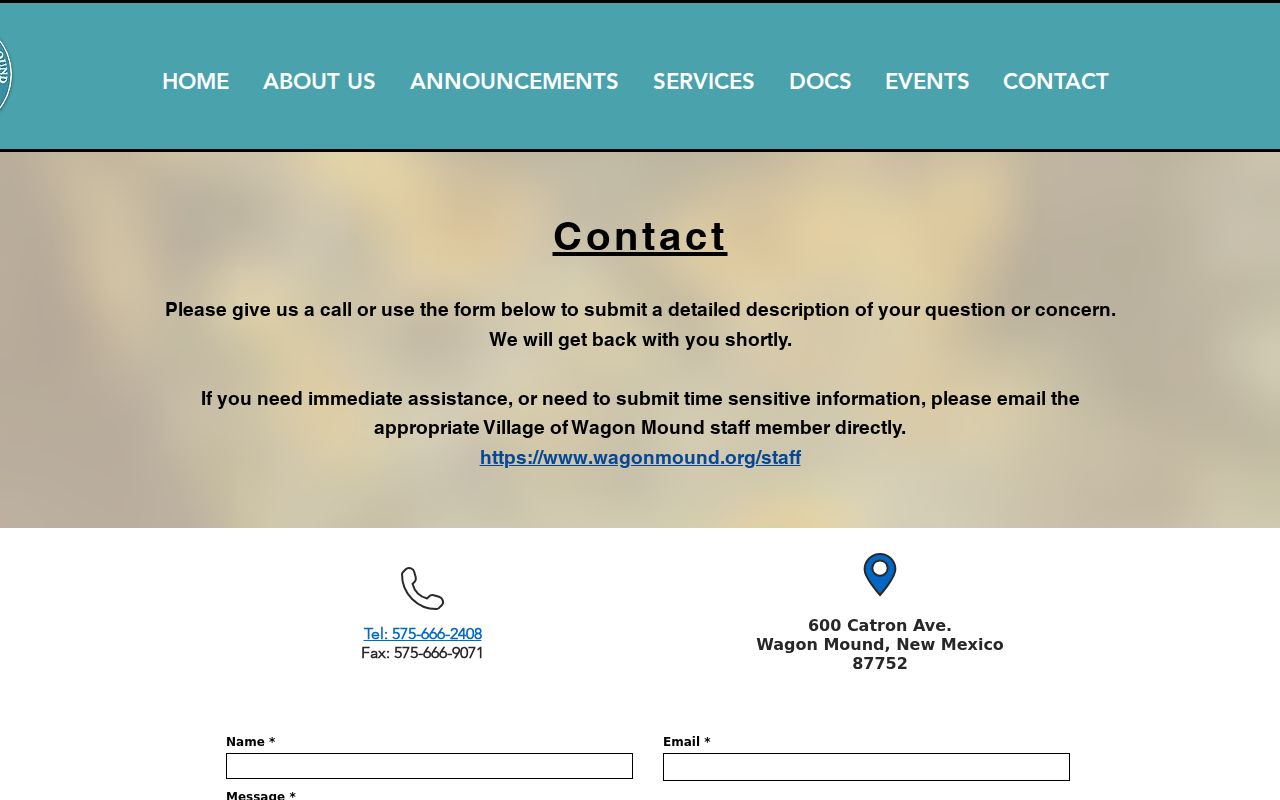 Wagon Mound Village Hall contact page