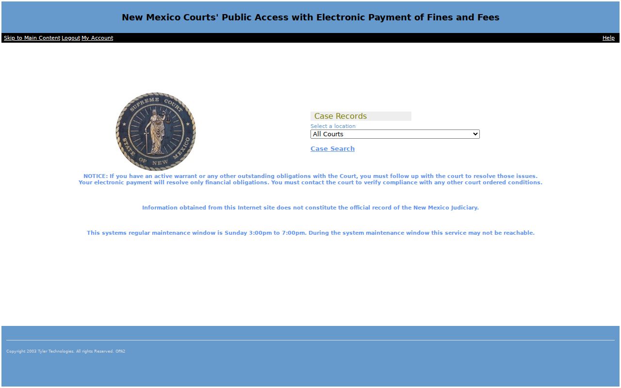 New Mexico Courts Odyssey public access notice