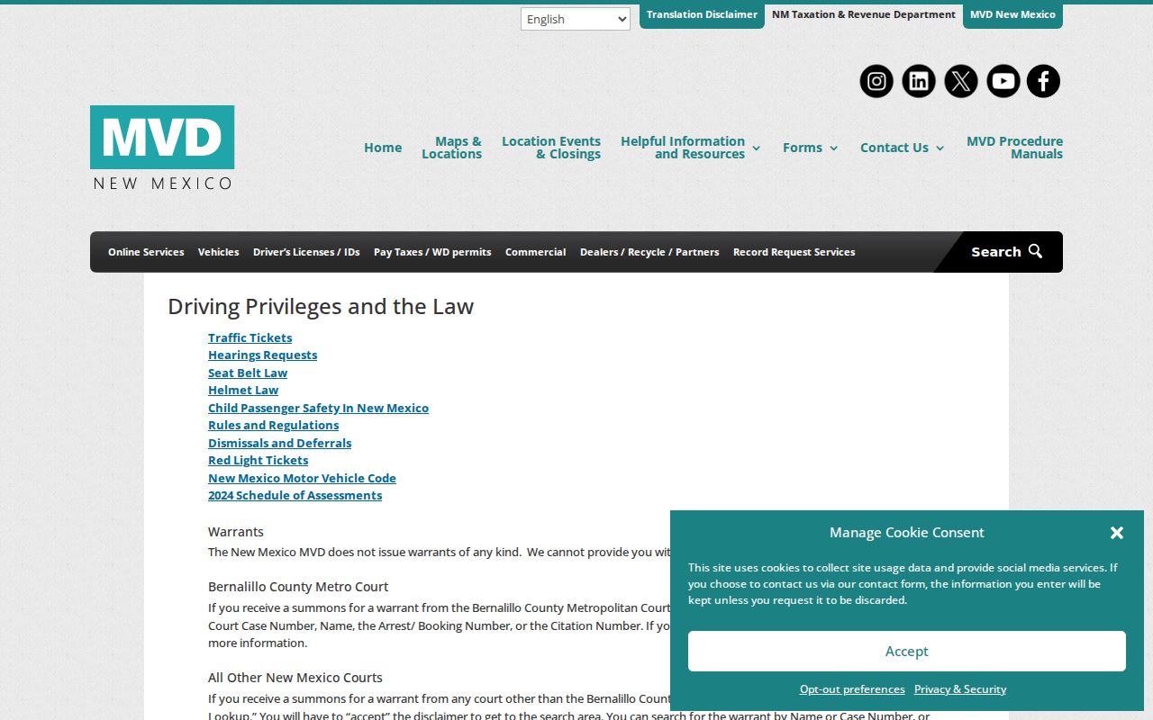 New Mexico MVD statement that it does not issue warrants