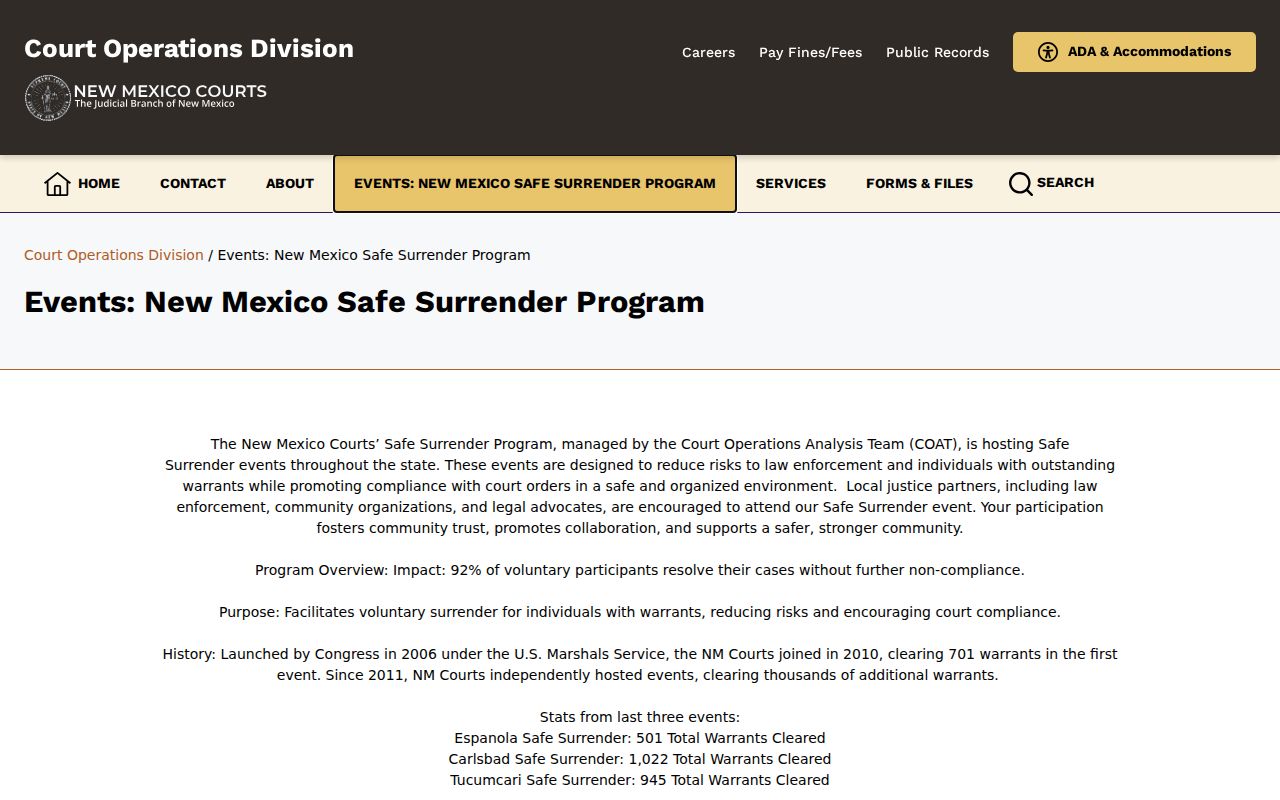 New Mexico Courts statewide Safe Surrender program page